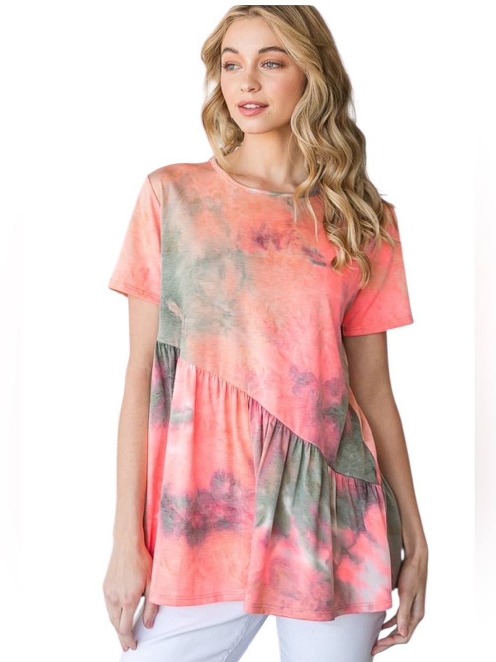 Heimish Tie Dye Short Sleeve Ruffle Top